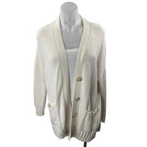 Ann Taylor LOFT Women's White Button Long sleeve Knit Cardigan Sweater Top Sz M